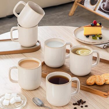 Набір кавових чашок Vancasso PLAYA, 6 шт, 480 мл, з ручкою, з кераміки, для мікрохвильовки та посудомийної машини, бежевий