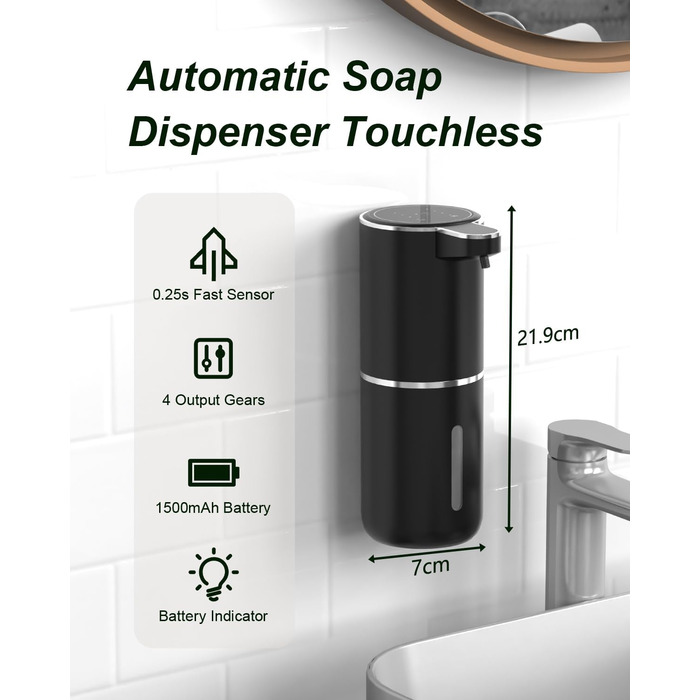 Автоматичний диспенсер для мила Dalugo USB-C, електричний сенсорний дозатор мила, 4 рівня, для кухні та ванної кімнати, білий