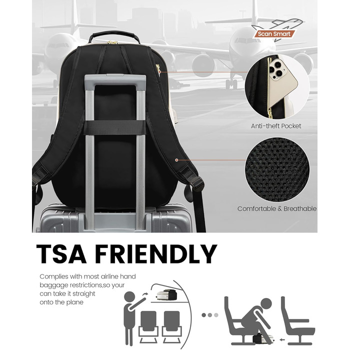 LOVEVOOK Рюкзак для жінок, великий, 15.6 дюймів, сумка для ноутбука, водонепроникний, шкільний рюкзак для дівчаток-підлітків, чорний, елегантний, сумка для роботи, для школи, університету, подорожей, 15.6 дюймів (15.6', Бежево-чорний-коричневий)