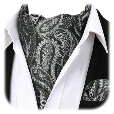 HISDERN Комплект краватка-снуд, краватка-аскот, хустинка для кишені чоловіча Paisley сіра/срібна для весілля та бізнесу