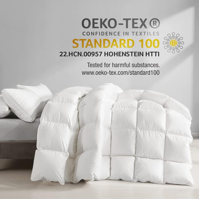 Homyrium Down Comforter 155x220 All-Season Comfort Bedspread 155x220 Down Warm Feather Comforter 50% Down Fill Weight 900 gr, Oeko-TEX and RDS Certified 155x220 cm All-Season Comforter - White