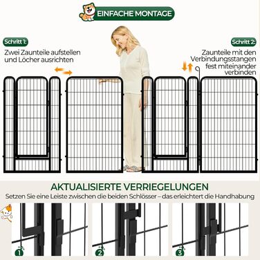 Вольєр для цуценят Yaheetech, 120 см, 16 частин, автоматичне замикання, чорний, для квартири та саду