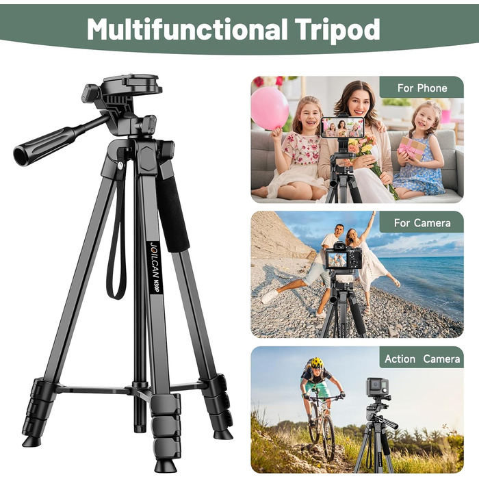 Штатив для камери JOILCAN 210.8 см, чорний: для фото та відеозйомки з DSLR, смартфонів та селфі-палиць