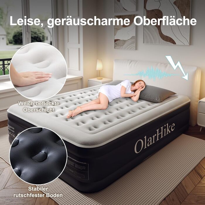 Надувний матрац OlarHike для кемпінгу та дому, 200 x 90 x 46 см, самонадувний, з інтегрованою помпою