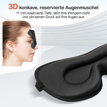 Маска для сну Boniesun для тих, хто спить на боці, з повітряними кишенями, блокує світло, регульована, м'яка та дихаюча, чорна