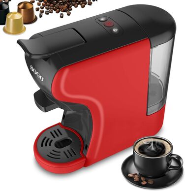 SOGO 3-in-1 Espresso Coffee Machine | Adapter for Capsules of Leading Brands | Ground Coffee, Coffee Pads, Tea | 19 Bar Pressure | Compact Size (SS-5675) (red)