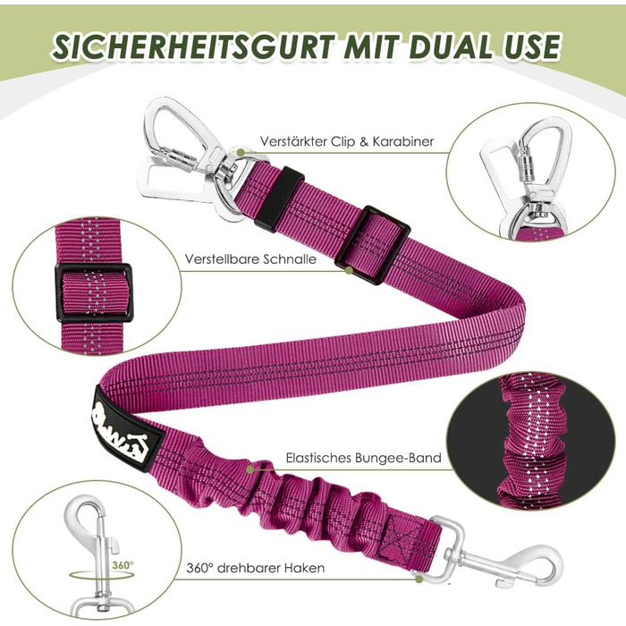 Автодзеркало для собак з кріпленням на ремінь безпеки, 2 карабіни - сумісне з дитячим автокріслом, багажником, дихаюче, регульоване (M, Рожевий)