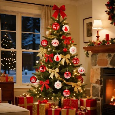 Набір прикрас на ялинку 16 шт. 6 см, пластикові кулі, червоно-білі, міцні, з кріпленням, для декору ялинки в приміщенні та на вулиці