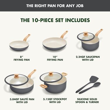 Набір посуду GreenPan Rio Essence Wood 10 предметів: керамічне антипригарне покриття, індукція, силіконові кришки, дерев'яні ручки, сірий