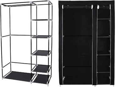 SONGMICS Fabric Wardrobe, XL, Clothes Closet, Folding Wardrobe, Camping Closet with Clothes Rail, 110 x 175 x 45 cm, Black, LSF007