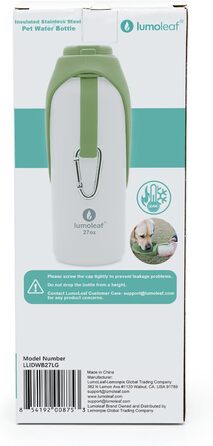 Термофляга для собак LumoLeaf з нержавіючої сталі, 800 мл, зелена - зберігає воду холодною/теплою, довговічна, портативна