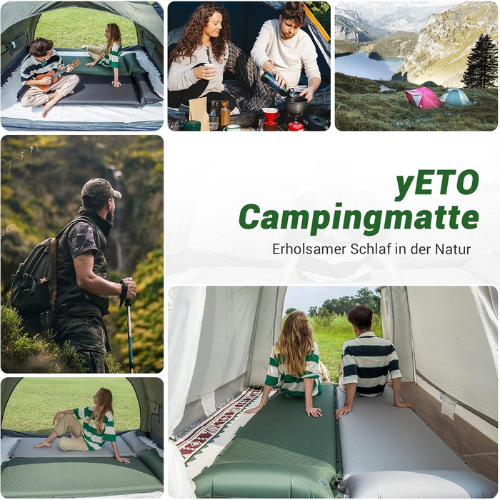 Саморозгортальний килимок для кемпінгу yETO, 8 см, з подушкою, зелений