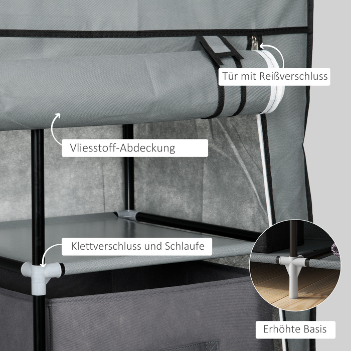HOMCOM Fabric Wardrobe Folding Closet with Drawers and Clothes Rail Dark Grey with Zippered Non-Woven Fabric for Space-Saving Storage