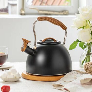 Чайник для плити з свистком 3л з нержавіючої сталі з дерев'яною ручкою