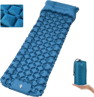 NHOWIN Self-Inflating Camping Mat - 9cm Thick, with Foot Pump & Pillow - Portable Ultralight Sleeping Pad for Hiking & Backpacking