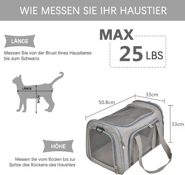 Транспортна сумка для кота та собаки, складана переноска для домашніх тварин середнього розміру (51 x 33 x 33 см, сіра)