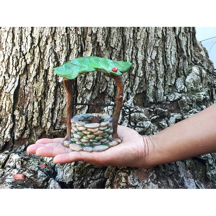 GlitZGlam Miniature Wishing Well with Movable Handle and Bucket for Garden Gnomes - A Fairy Garden Accessory