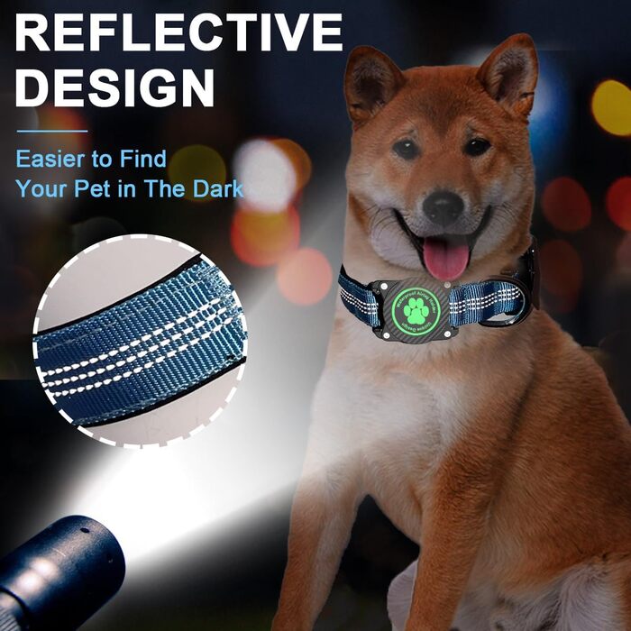 Світловідбиваючий нашийник для Apple AirTag для собак, регульований, водонепроникний, для малих, середніх та великих собак, розмір L (S 27-34.5 см), блакитний
