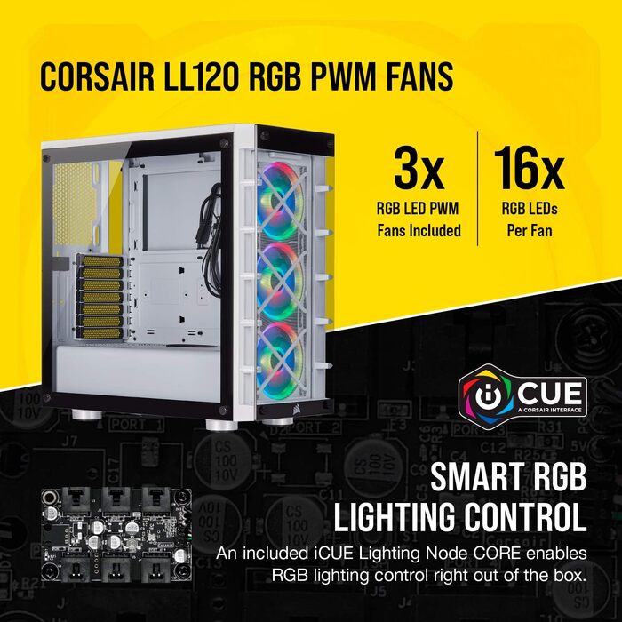 Корпус для ПК Corsair iCUE 465X RGB Mid-Tower ATX, білий (загартоване скло, 3 вентилятори LL120 RGB, Smart Glass)