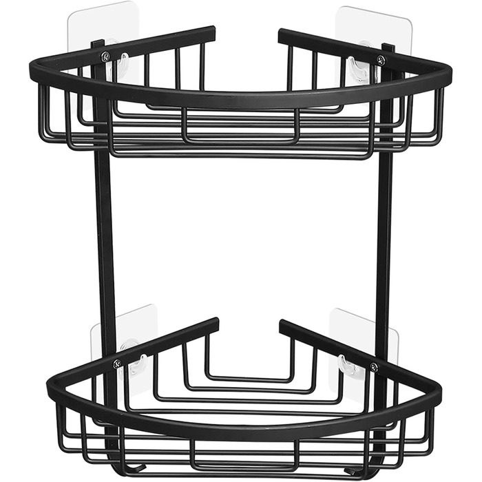 Поличка для душу GRICOL Eck-Duschregal без свердління, металева, кутова, 2 рівні, з гачками, для ванної кімнати, чорна