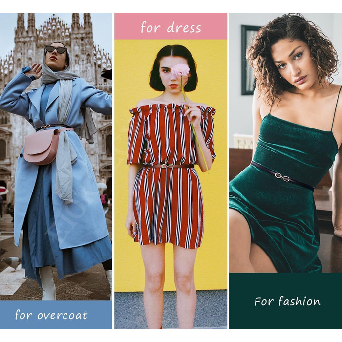 2 жіночі шкіряні ремені Skinny: тонкий, витончений, з золотою пряжкою для суконь та пальто (чорний+білий)