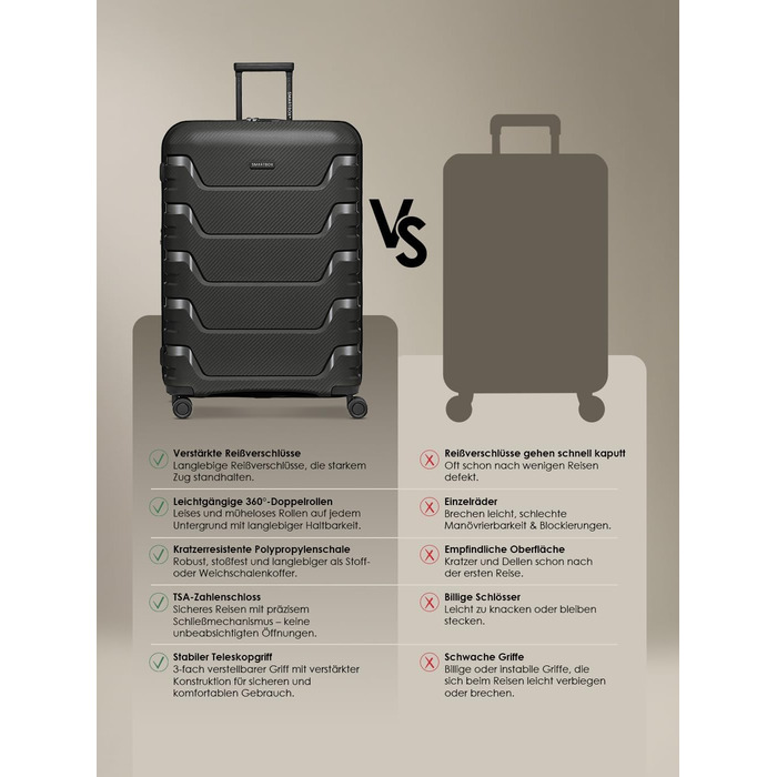 Чемодан тріумф SMARTBOX Hartschalen Check-in XL, 76 см, 111-120 л, розширюваний, з TSA-замком, з поліпропілену, 4 колеса, чорний