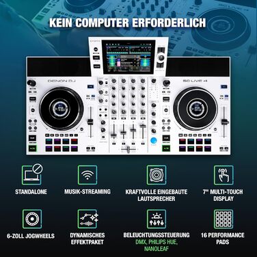 DENON DJ SC LIVE 4 - DJ контролер з розділенням на стеми, Wi-Fi, вбудовані колонки, сумісний з Serato DJ та Virtual DJ