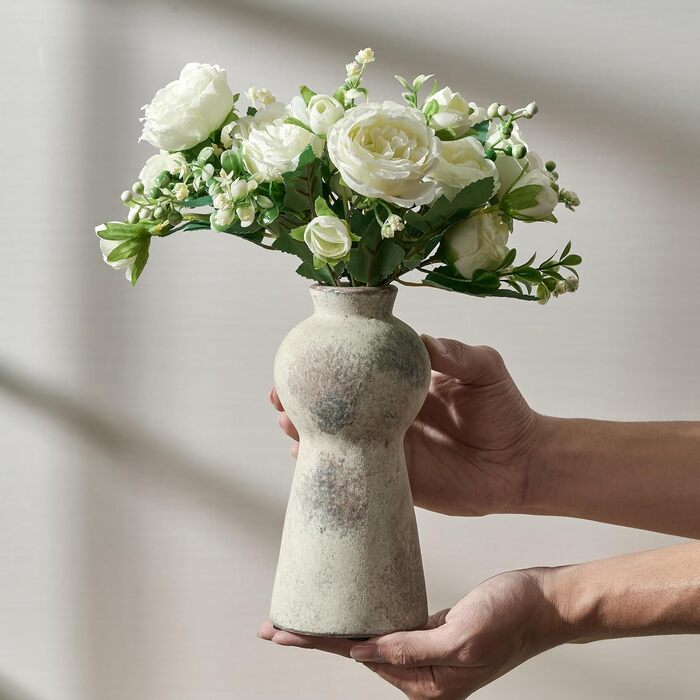 Керамічна ваза, блакитно-коричневий дизайн, ваза в скандинавському стилі для декору, сучасна ваза для вітальні, спальні, кухні, передпокою, ванної кімнати (натуральний коричневий, 20 см)