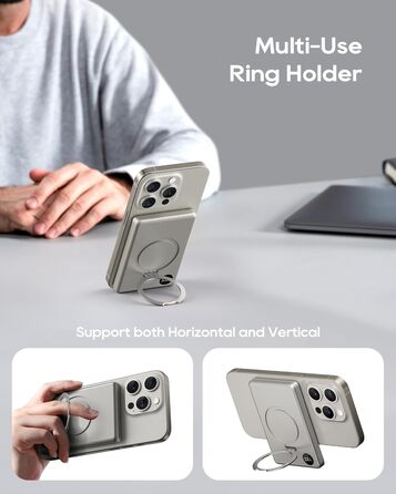 Powerbank MagSafe 10000mAh з PD 20W, бездротова зарядка, USB-C, LED-дисплей, для iPhone 17/16/15/14/13/12, серія Pro/Pro Max, Titanium Grey