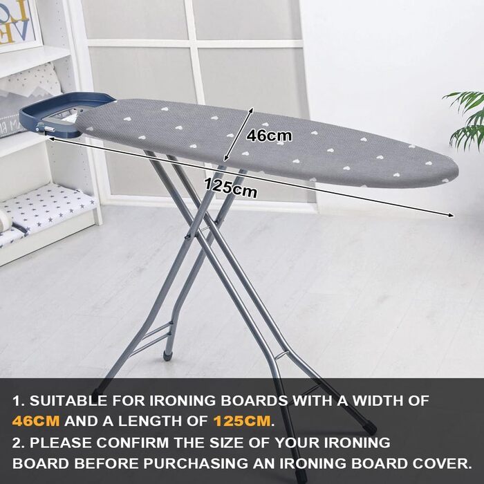 Чохол для гладильної дошки універсальний, 125x46 см, бавовна, з гумкою, підходить для парових станцій та прасок
