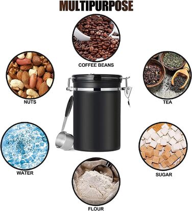 Контейнер для кави Dreamhigh® з дозатором, 1 кг, нержавіюча сталь, 2800 мл, чорний