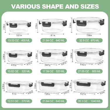 Набір скляних контейнерів Skroam 24 шт. з кришками - 12 контейнерів та 12 кришок, для зберігання продуктів, meal prep, сумісність з мікрохвильовою піччю, без BPA