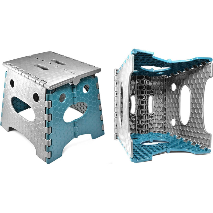 Складний стілець Stark – стілець-табурет, 120 кг, з ручкою, антиковзкий для кухні, ванної, саду та майстерні, компактний (сіро-блакитний), 27 см