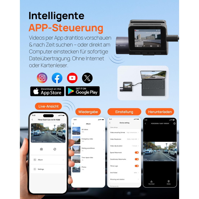 Відеореєстратор 70mai A410 Dual 2.5K + 1080P з GPS, Wi-Fi, HDR, нічним баченням та картою 64GB