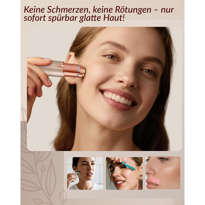 Електричний жіночий епілятор для обличчя: безболісний жіночий тример для швидкої та ніжної скоблення верхньої губи, підборіддя та щік (Золотий)