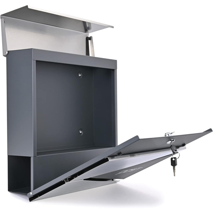 Поштовий ящик Verda з газетницею, нержавіюча сталь, антрацит, 2 ключі - дизайнерський настінний поштовий ящик з прихованим замком