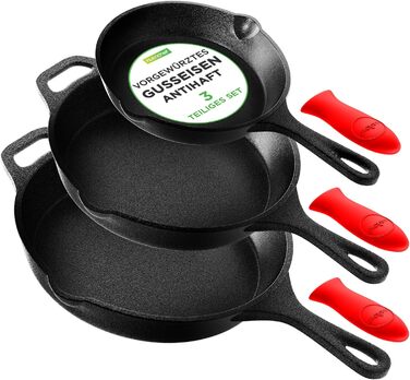 Сковорода NutriChef 30 см з кришкою, антипригарна, з високим бортом, литий чавун, ергономічна силіконова ручка, для індукції, газу, кераміки, електроплит, PFOA- і PFOS-free, 3 предмети