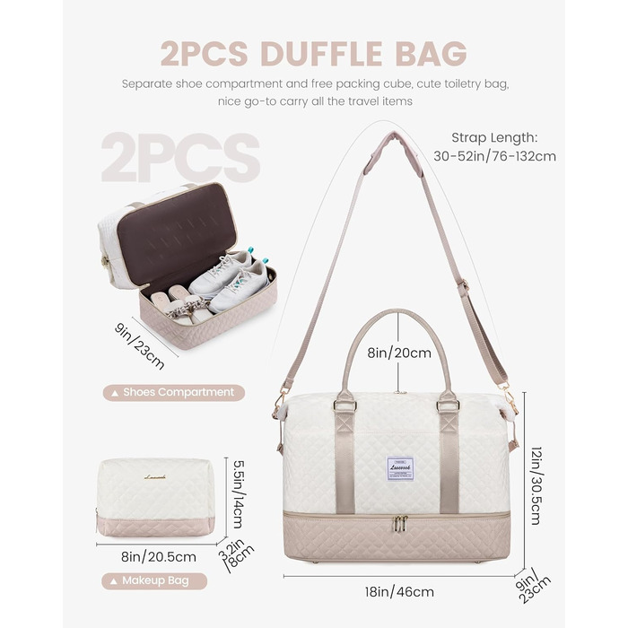 Спортивна сумка LOVEVOOK для жінок, велика ручна поклажа, дорожня сумка-дуffel, містка для подорожей, сімейна, для фітнесу, басейну, лікарні, догляду за дитиною (2 шт., бежевий, рожевий)
