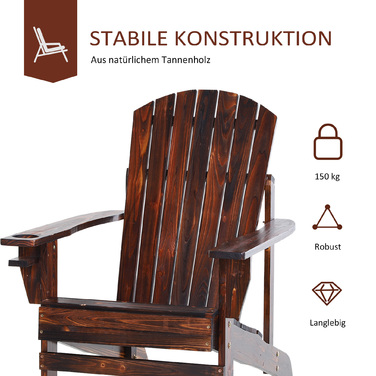 Крісло Adirondack Outsunny з підстаканником, масивне дерево з обвугленим покриттям, 72,5 x 97 x 93 см, ідеально підходить для балкону та тераси