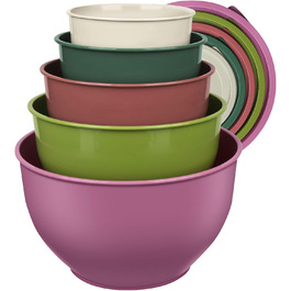 Набір салатниць з кришкою, міски для перемішування з пластику, набір вкладишів для кухні, великі салатниці, сервіровочні миски для змішування та подачі, BPA-free, фіолетовий