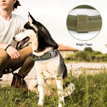 Нашийник для собак Huntvp тактичний, зелений XL, з ручкою, з нейлону, з м'якою підкладкою, з металевою застібкою, для середніх собак, для полювання, тренувань, активного відпочинку