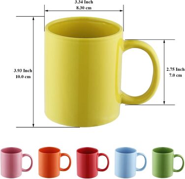 Evanda Coffee Mugs, Set of 6, Large 350 ml Ceramic Cups, Drinking Glasses, for Coffee, Tea, and Mulled Wine, Dishwasher Safe (Mixed Color)