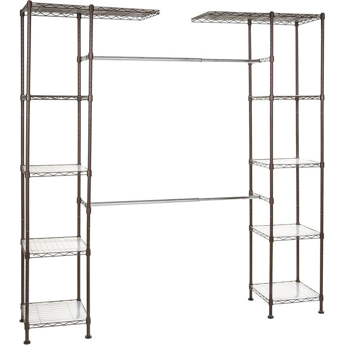 Amazon Basics Extendable Open Wardrobe with 10 Height-Adjustable Shelves - Maximum Weight Capacity 521 kg, 144.8 - 203.2 x 35.6 x 182.9 cm (Bronze)