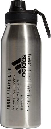 adidas Metal Water Bottle, Stainless Steel, Insulated, Leak-Proof, Durable, Sports Water Bottle, Stainless Steel/Black/2, 32 Ounces