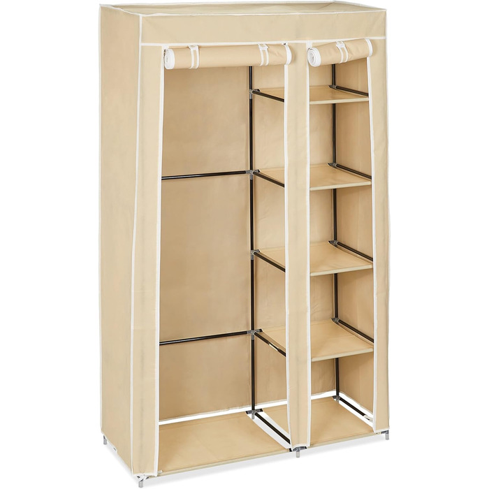 Relaxdays Fabric Wardrobe with Clothes Rail & 5 Compartments, HBT: 174 x 107 x 42.5 cm, Sturdy Folding Wardrobe with Cover, Beige