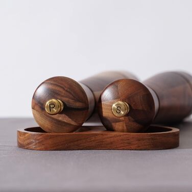 Набір млинків для солі та перцю DeroTeno з підставкою, акція: керамічний млинок для солі, сталевий млинок для перцю, акацієве дерево, висота 27 см, діаметр 6 см