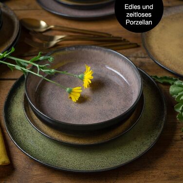 Moritz & Moritz VIDA Dinnerware Set for 6 People Vintage 18-Piece - Modern Porcelain Dinnerware Set - Scratch-, Microwave- & Dishwasher Safe, Dining Service, Table Service, Combination Service for 6 People