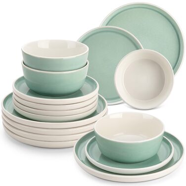 Набір посуду Steingut 18 предметів vancasso ELBA для 6 осіб, сучасний посуд у бірюзовому кольорі (6 тарілок, 6 мисок, 6 десертних тарілок)