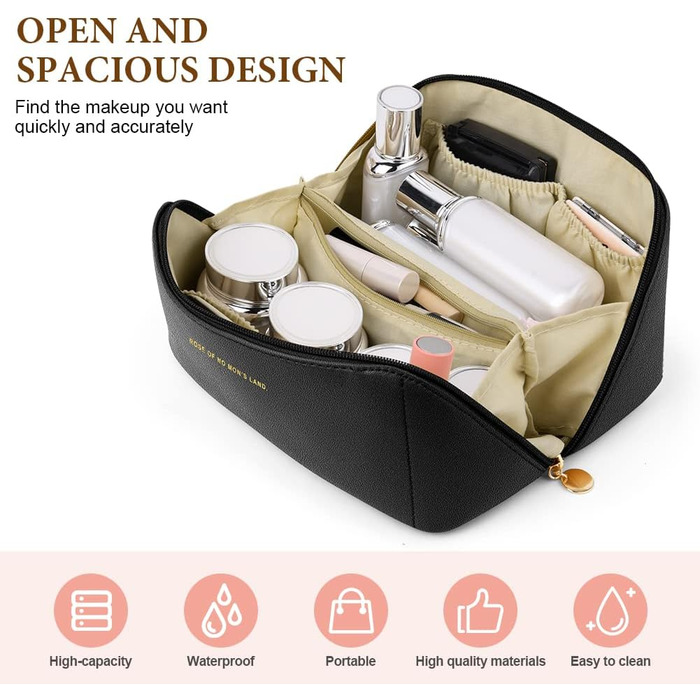 Чорна косметичка для подорожей з PU шкіри, велика місткість, водонепроникна, органайзер для туалетних аксесуарів