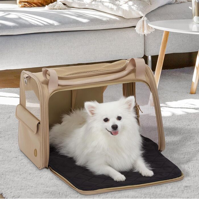 Транспортна переноска для котів та собак Petsfit, складана сумка-переноска, 50L x 33B x 33H см, з м'яким розкладним килимком та регульованим плечовим ременем, Khaki